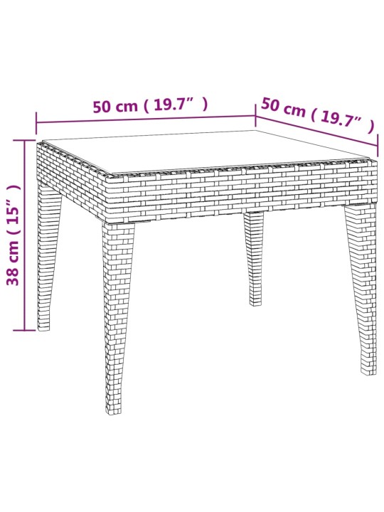 Odkládací stolek černý 50 x 50 x 38 polyratan a tvrzené sklo
