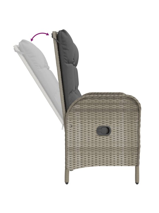 Polohovací zahradní lavice s poduškami 107 cm polyratan šedá