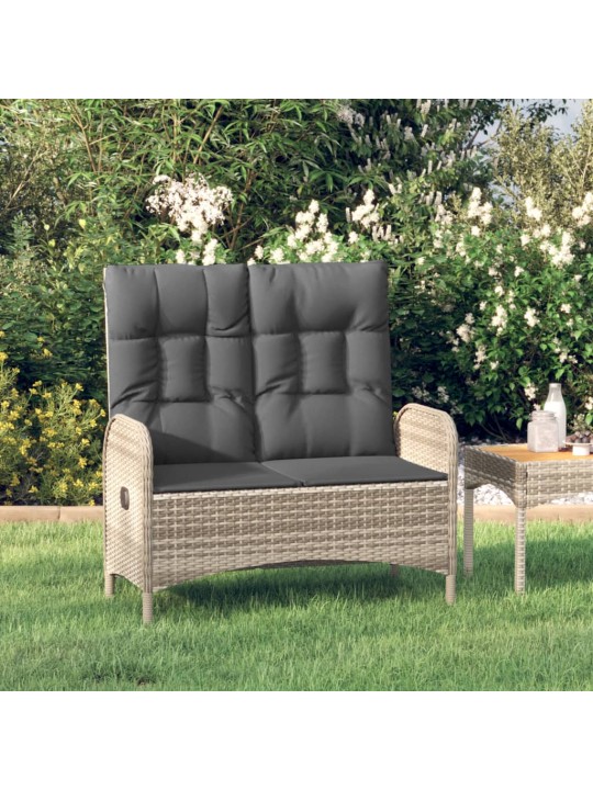 Polohovací zahradní lavice s poduškami 107 cm polyratan šedá