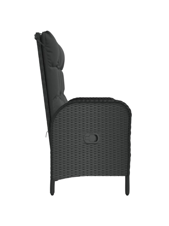 Polohovací zahradní lavice s poduškami 107 cm polyratan černá