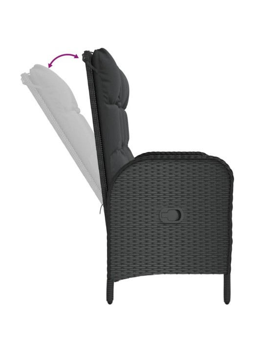 Polohovací zahradní lavice s poduškami 107 cm polyratan černá