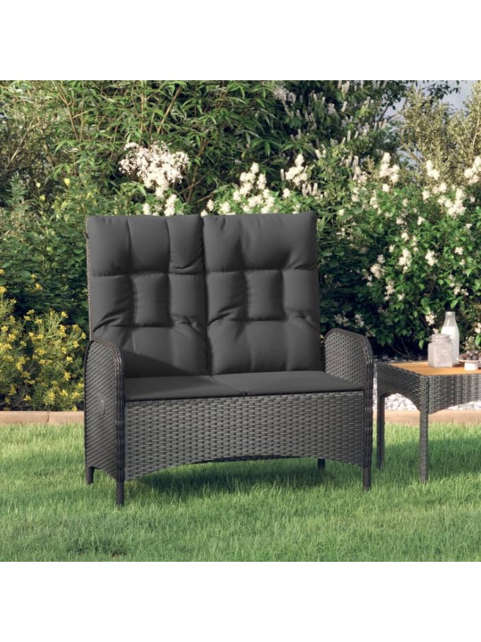 Polohovací zahradní lavice s poduškami 107 cm polyratan černá