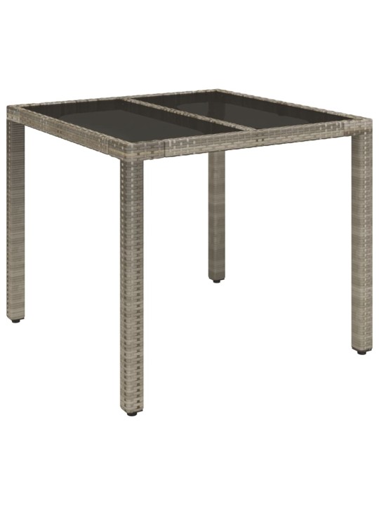 Zahradní stůl se skleněnou deskou šedý 90x90x75 cm polyratan