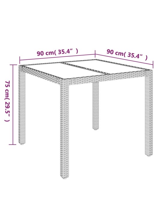 Zahradní stůl se skleněnou deskou šedý 90x90x75 cm polyratan