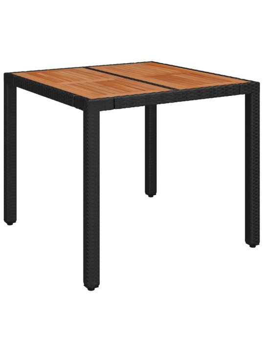 Zahradní stůl s dřevěnou deskou černý 90 x 90 x 75 cm polyratan