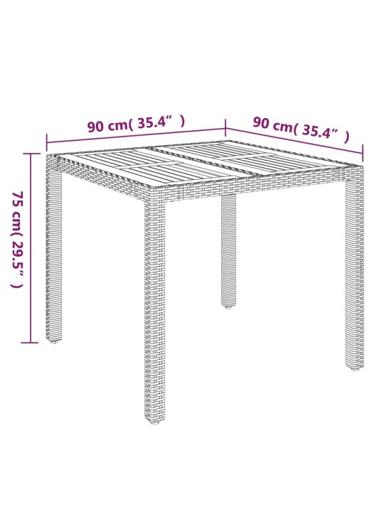 Zahradní stůl s dřevěnou deskou černý 90 x 90 x 75 cm polyratan