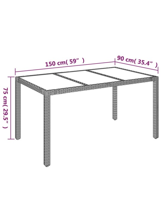 Zahradní stůl se skleněnou deskou černý 150x90x75 cm polyratan