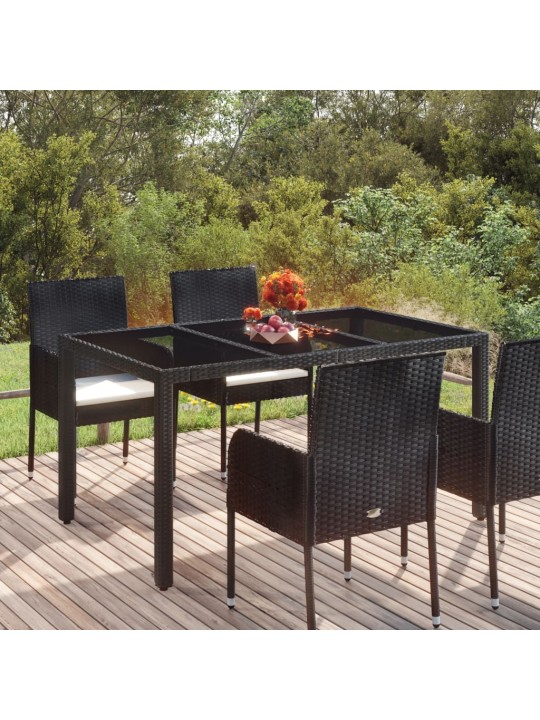 Zahradní stůl se skleněnou deskou černý 150x90x75 cm polyratan