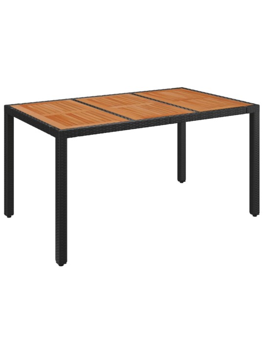 Zahradní stůl s dřevěnou deskou černý 150x90x75 cm polyratan