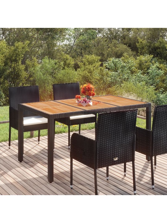 Zahradní stůl s dřevěnou deskou černý 150x90x75 cm polyratan