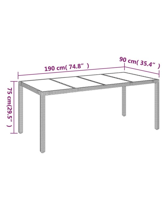 Zahradní stůl se skleněnou deskou šedý 190x90x75 cm polyratan