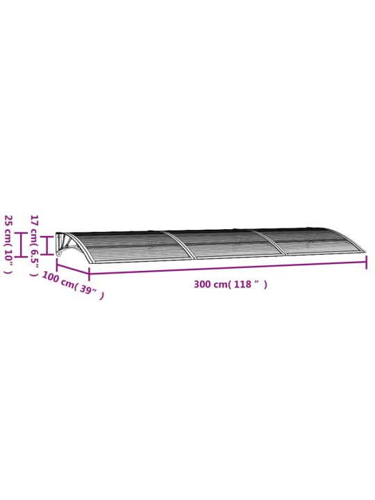 Vchodová stříška černá 300 x 100 cm polykarbonát