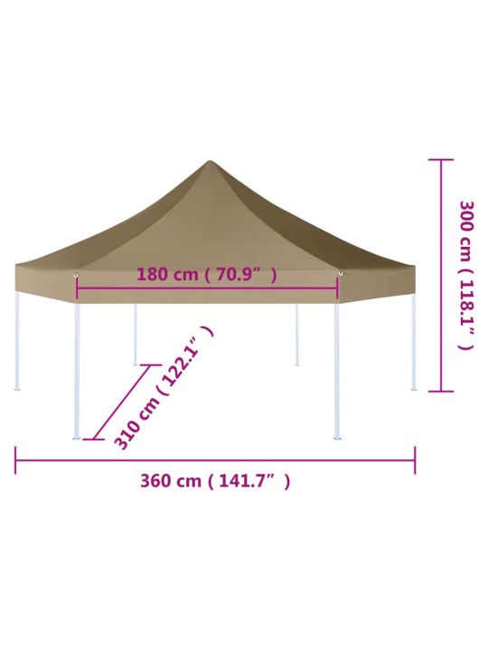 Šestihranný pop-up skládací party stan 3,6x3,1 m taupe 220 g/m²