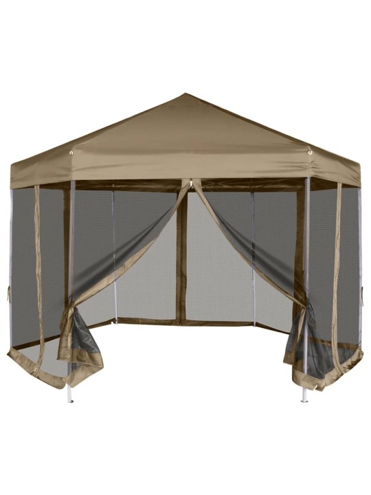 Šestihranný pop-up stan s bočnicemi 3,6 x 3,1 m taupe 220 g/m²