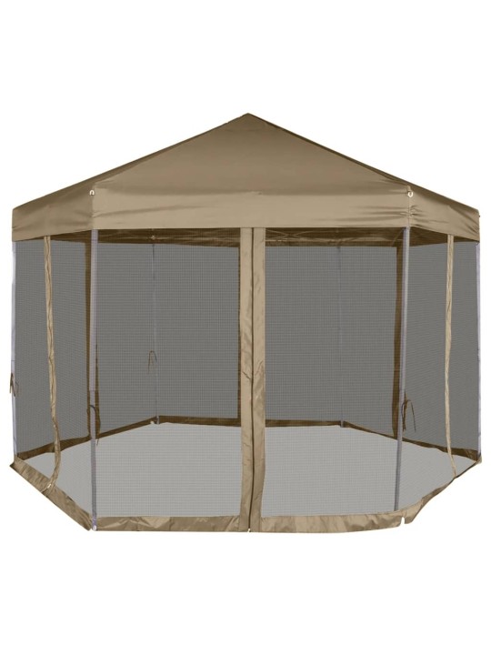 Šestihranný pop-up stan s bočnicemi 3,6 x 3,1 m taupe 220 g/m²