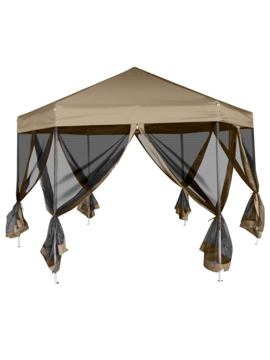 Šestihranný pop-up stan s bočnicemi 3,6 x 3,1 m taupe 220 g/m²