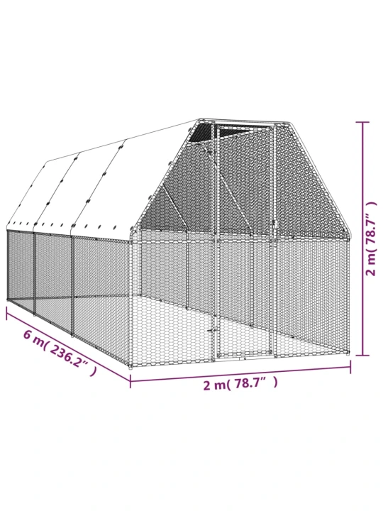 Venkovní klec pro kuřata 2 x 6 x 2 m pozinkovaná ocel