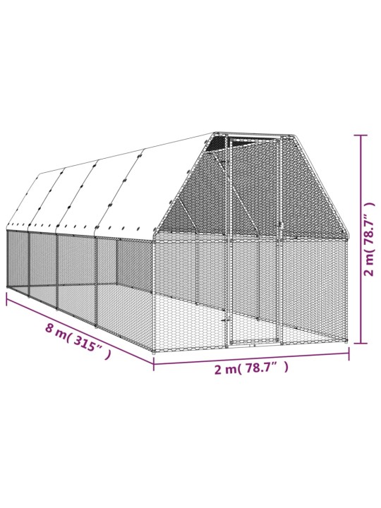 Venkovní klec pro kuřata 2x8x2 m pozinkovaná ocel