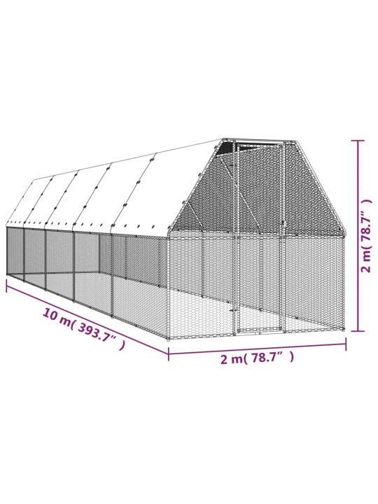 Venkovní klec pro kuřata 2x10x2 m pozinkovaná ocel