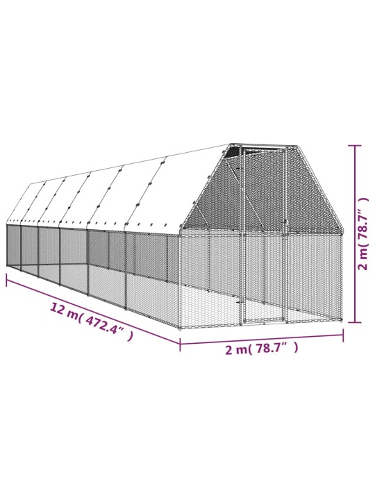 Venkovní klec pro kuřata 2x12x2 m pozinkovaná ocel