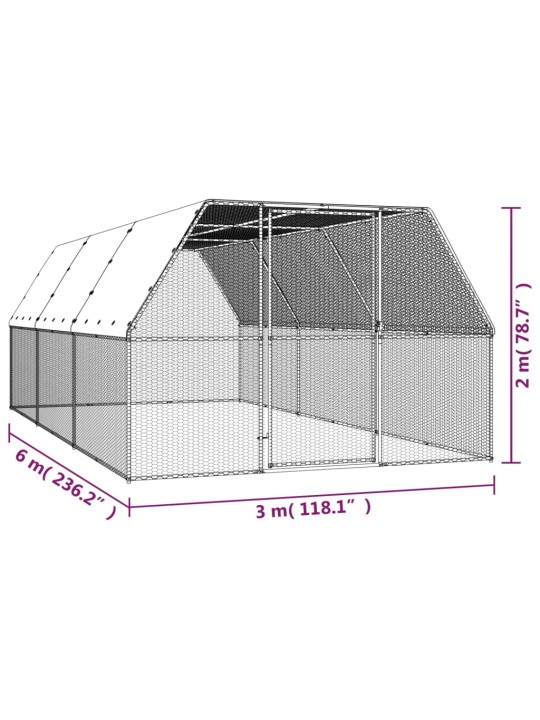 Venkovní klec pro kuřata 3x6x2 m pozinkovaná ocel