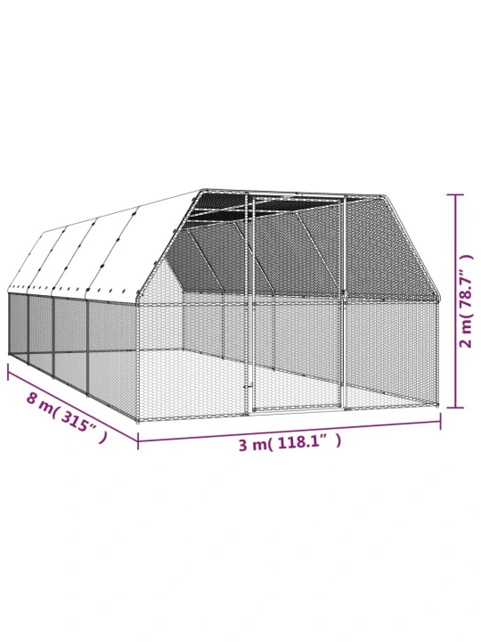 Venkovní klec pro kuřata 3 x 8 x 2 m pozinkovaná ocel