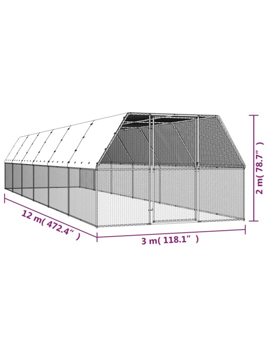 Venkovní klec pro kuřata 3x12x2 m pozinkovaná ocel