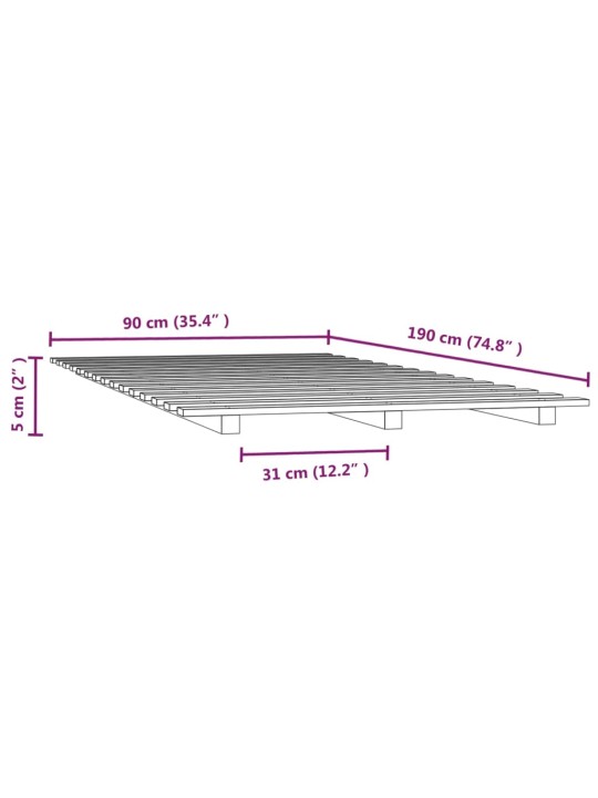 Rám postele šedá 90 x 190 cm masivní borové dřevo