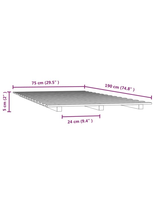 Rám postele černý 75 x 190 cm masivní borové dřevo