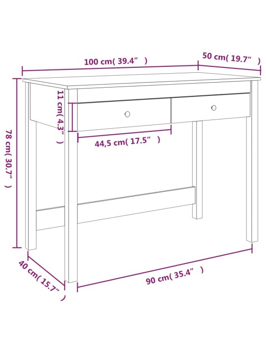 Psací stůl se zásuvkami bílý 100x50x78 cm masivní borové dřevo