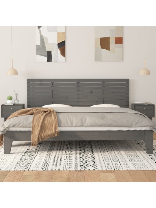 Nástěnné čelo postele šedé 166 x 3 x 63 cm masivní borové dřevo