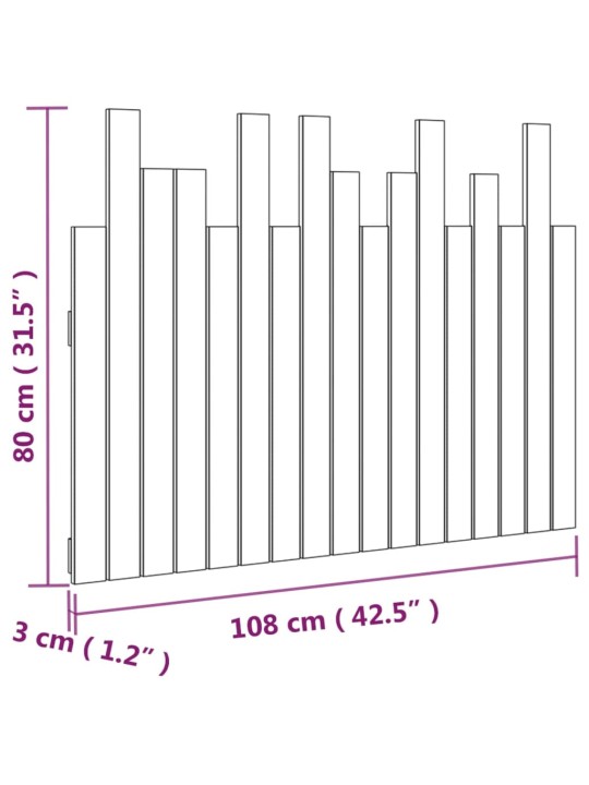 Nástěnné čelo postele černé 108x3x80 cm masivní borové dřevo