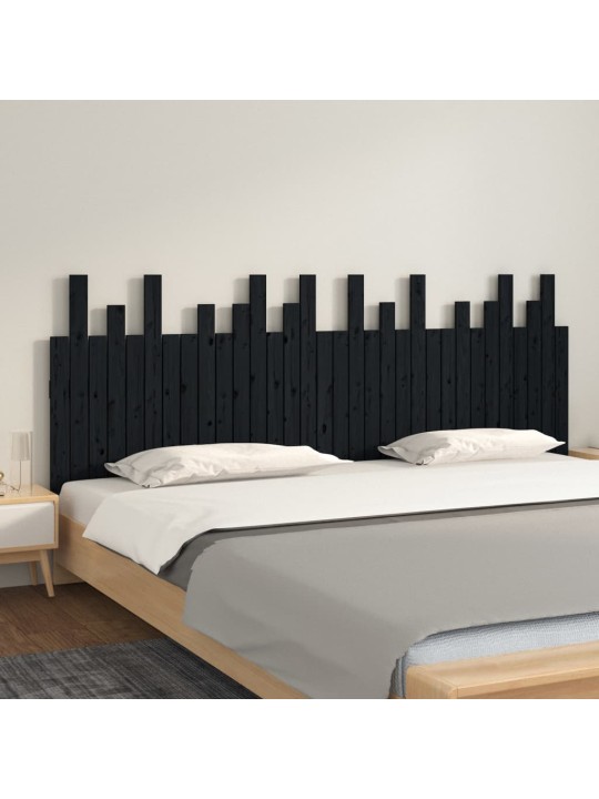 Nástěnné čelo postele černé 204x3x80 cm masivní borové dřevo