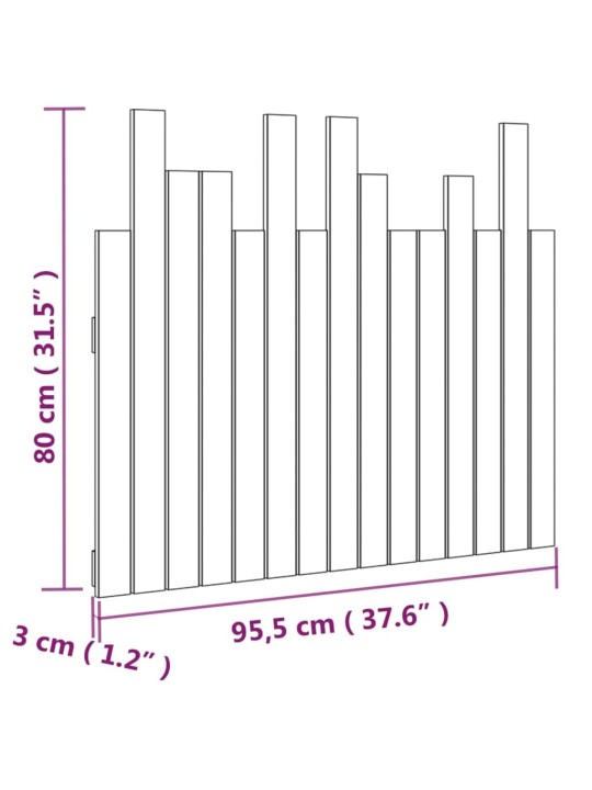 Nástěnné čelo postele bílé 95,5x3x80 cm masivní borové dřevo