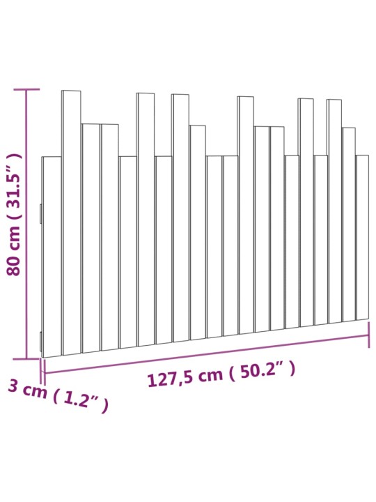 Nástěnné čelo postele šedé 127,5x3x80 cm masivní borové dřevo
