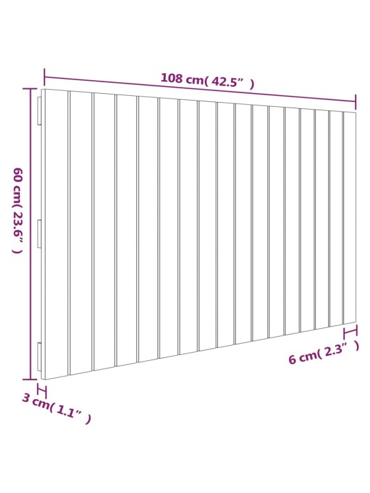 Nástěnné čelo postele šedé 108 x 3 x 60 cm masivní borové dřevo