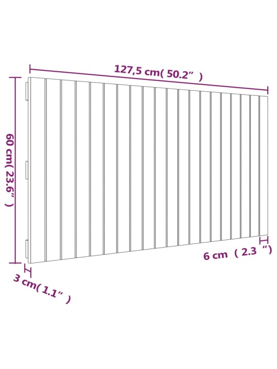 Nástěnné čelo postele bílé 127,5x3x60 cm masivní borové dřevo