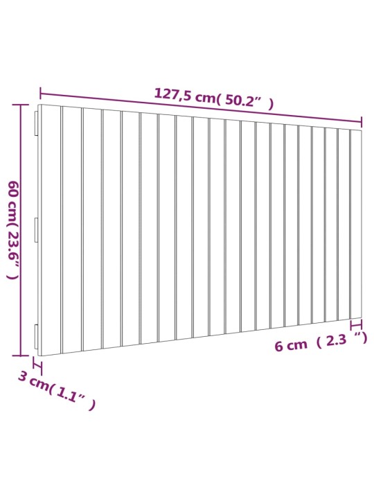 Nástěnné čelo postele šedé 127,5x3x60 cm masivní borové dřevo