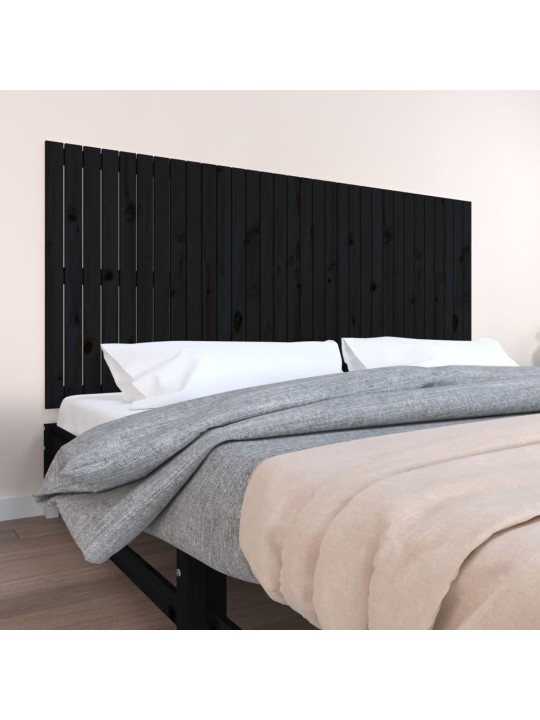 Nástěnné čelo postele černé 204x3x90 cm masivní borové dřevo