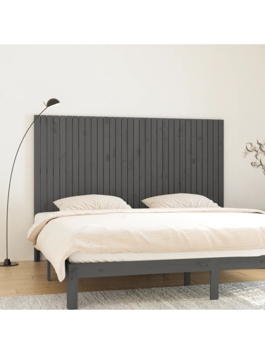 Nástěnné čelo postele šedé 204x3x110 cm masivní borové dřevo