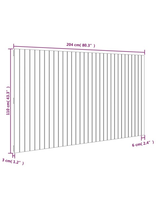 Nástěnné čelo postele černé 204x3x110 cm masivní borové dřevo