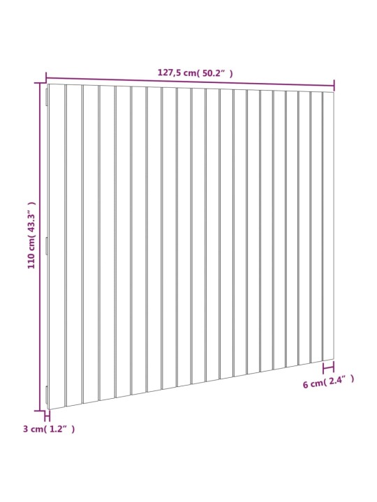 Nástěnné čelo postele šedé 127,5x3x110 cm masivní borové dřevo