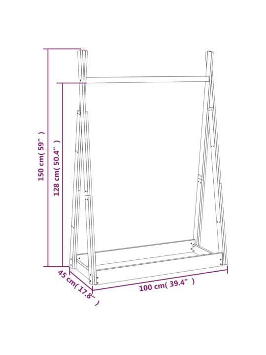 Stojan na oblečení bílý 100 x 45 x 150 cm masivní borové dřevo