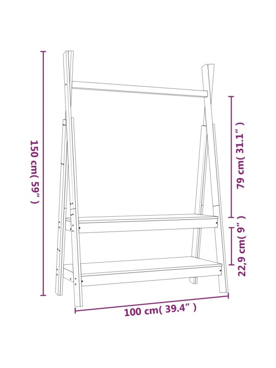 Stojan na oblečení 100 x 45,5 x 150 cm masivní borové dřevo