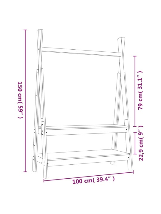 Stojan na oblečení bílý 100x45,5x150 cm masivní borové dřevo