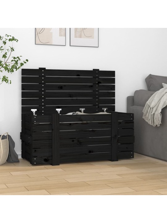 Úložný box černý 91 x 40,5 x 42 cm masivní borové dřevo