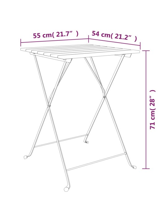 Skládací bistro stůl 55 x 54 x 71 cm masivní teak a ocel