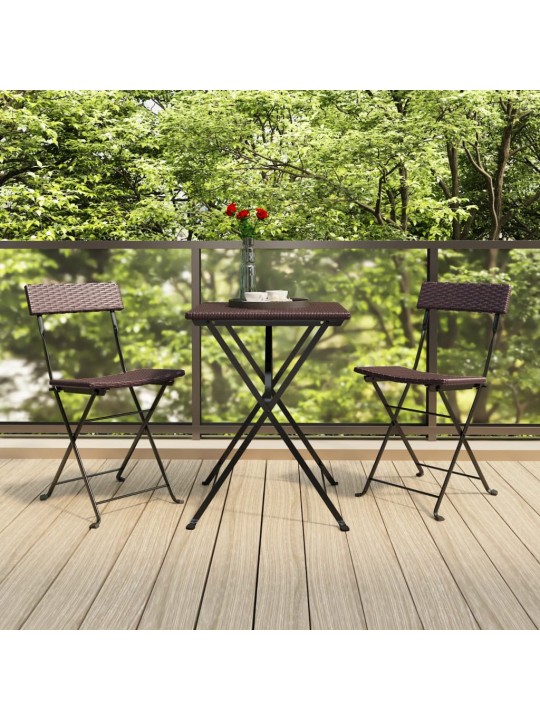 3dílný skládací bistro set hnědý polyratan