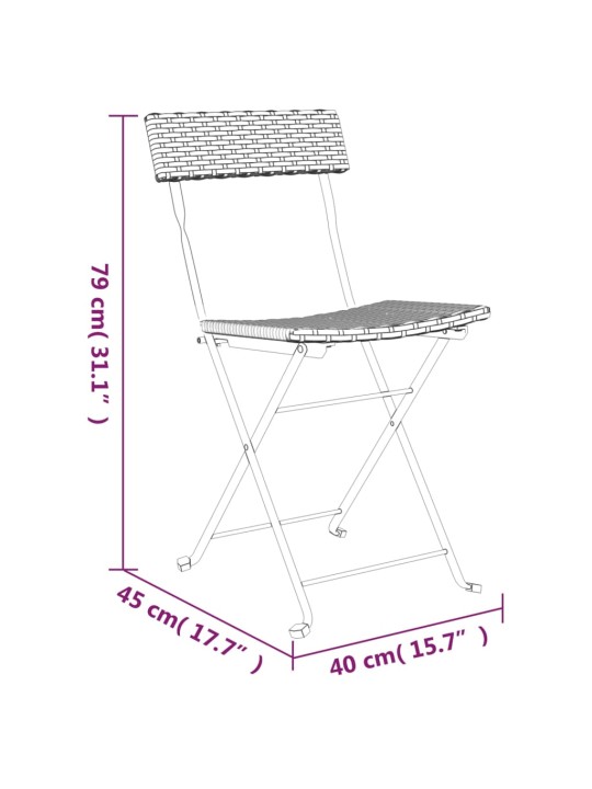 3dílný skládací bistro set šedý polyratan