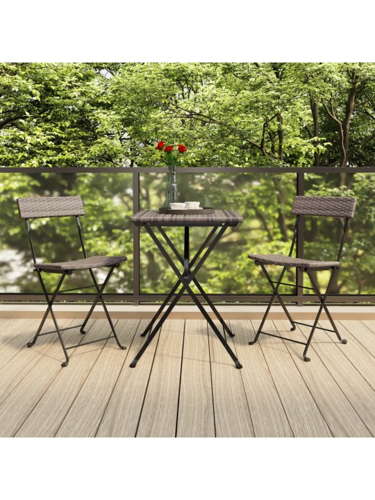 3dílný skládací bistro set šedý polyratan